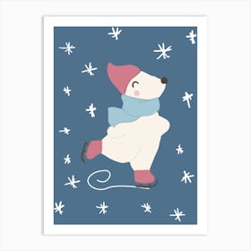 Polar Bear Ice Skating Art Print