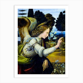 Annunciation (Detail of the Angel) Circa 1472 Painting by Leonardo Di Vinci Art Print