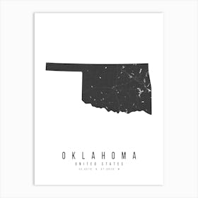 Oklahoma Mono Black And White Modern Minimal Street Map Art Print