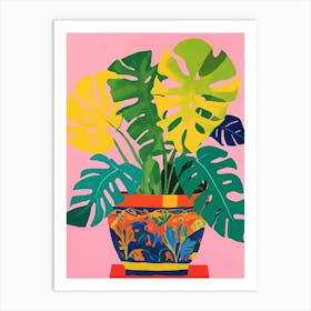 Monstera plant in a colorful pot Art Print