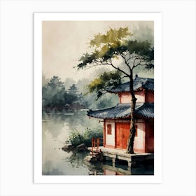 Asian House By The Lake 3 Art Print