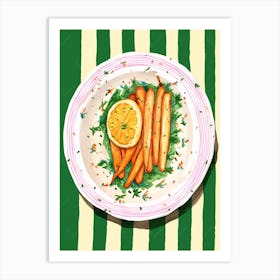 A Plate Of Sweet Carrots, Top View Food Illustration 3 Art Print
