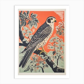 Vintage Bird Linocut Falcon 6 Art Print