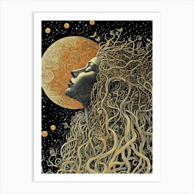 Moon And The Woman Art Print