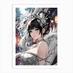 Chinese Girl With Dragon Art Print