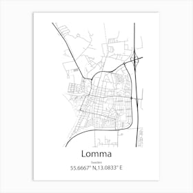 Lomma,Sweden Minimalist Map Art Print