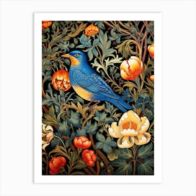 Blue Bird And Flowers Art Print