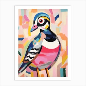 Pink Scandi Wood Duck 1 Art Print