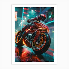 Red Motorcycle On The Road Art Print