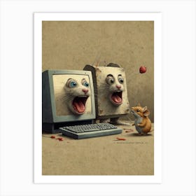 Computer Mouse And Cat Art Print