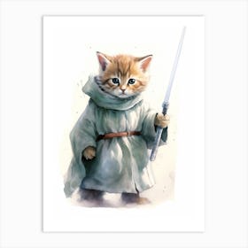 Kitten Cat As A Jedi Watercolour 4 Art Print