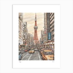 Tokyo Japan Drawing Pencil Style 3 Travel Poster Art Print