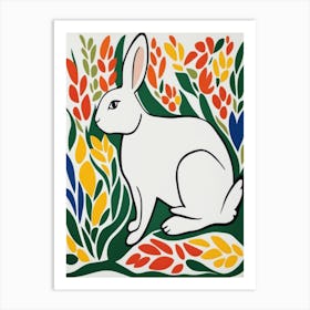 White Rabbit In Flowers Art Print