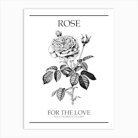 Black And White Rose Line Drawing 11 Poster Art Print
