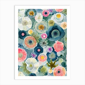 Sea Anemone Vintage Graphic Watercolour Art Print