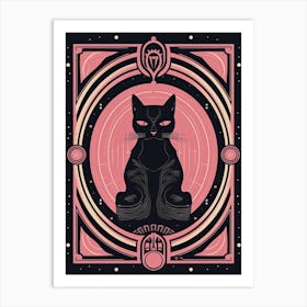The Chariot Tarot Card, Black Cat In Pink 1 Art Print