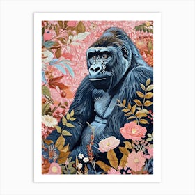 Floral Animal Painting Mountain Gorilla 1 Art Print
