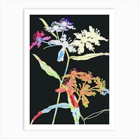 Neon Flowers On Black Queen Annes Lace 2 Art Print