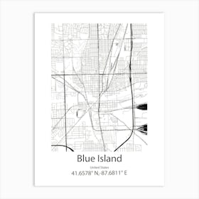 Blue Island,United States Minimalist Map Art Print