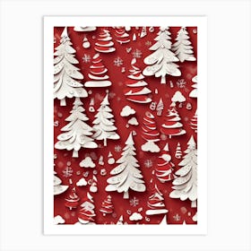 Default Seamless Red Christmas Themed Paper With Cartoon Chris 1 Art Print