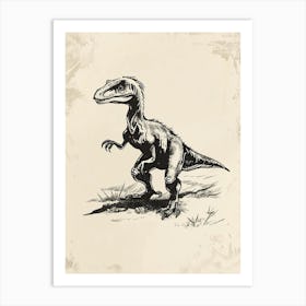 Microraptor Dinosaur Black Ink Illustration 2 Art Print