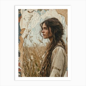 Vintage Card Design Featuring A Central Motif Of Natural Textured Hair Cascading Across An Aged Stu (5) Art Print