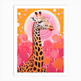 Swirl Pattern Giraffe Pink & Orange 4 Art Print