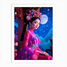 Chinese Concubine At Full Moon Art Print