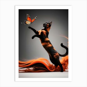 Cat With Butterfly Art Print