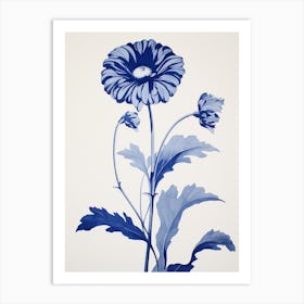 Blue Botanical Gerbera Daisy 3 Art Print