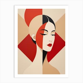 Chinese Woman Abstract red and beige Art Art Print