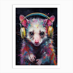  A Possum Wearing Headphones Vibrant Paint Splash 4 Art Print