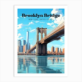 Brooklyn Bridge New York Skyline Travel Illustration Art Print