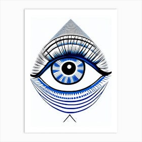 Celestial Eye, Symbol, Third Eye Blue & White 1 Art Print