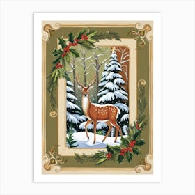 Deer In Holly Style William Morris 1 Art Print