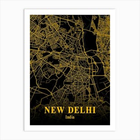 New Delhi Gold City Map 1 Art Print