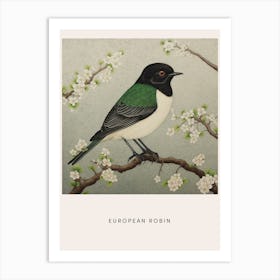 Ohara Koson Inspired Bird Painting European Robin 2 Poster Art Print