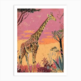 Pastel Giraffe Line Illustration  2 Art Print