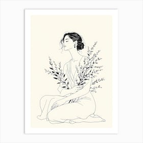 Girl With Flowers Art Print