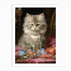 Kitten With Jewels Rococo Style 2 Art Print