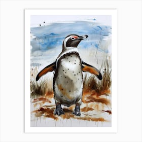 Humboldt Penguin Santiago Island Watercolour Painting 3 Art Print