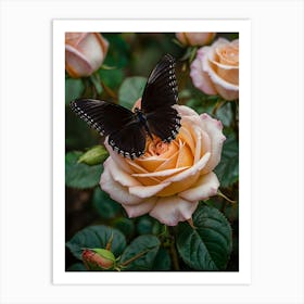 Butterfly On Roses Art Print