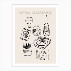 Girl Dinner - Cream 1 Art Print