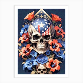 American Flag Floral Face Evil Death Skull (2) Art Print