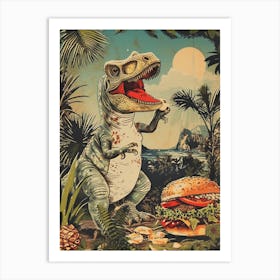 Dinosaur & A Hamburger Retro Collage 1 Art Print