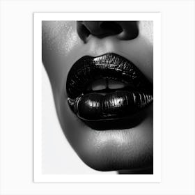 Close Up Of Full Lips Sealed Together Gloss Free In Matte Black Symbolizing Silence Texture Focus (1) Art Print