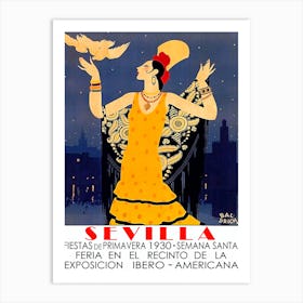 Seville, Spain, Lady In Yellow Dress Art Print