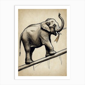 Elephant On A Rope Art Print