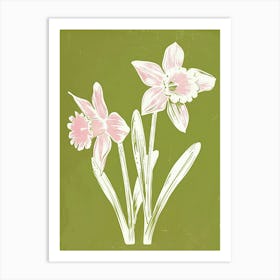 Pink & Green Daffodil 2 Art Print