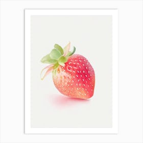 A Single Strawberry, Fruit, Pastel Watercolour Art Print